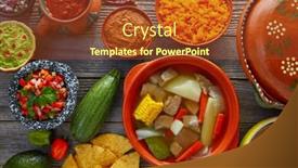  Presentation with sauces - Presentation theme having caldo de res mexican beef broth in table with sauces background and a tawny brown colored foreground