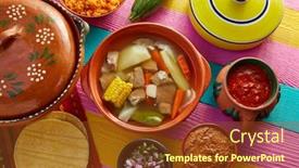  Presentation with sauces - Amazing presentation theme having caldo de res mexican beef broth in table with sauces backdrop and a tawny brown colored foreground