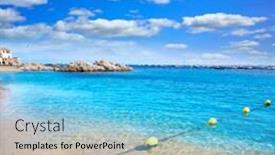  Presentation with beach - Cool new presentation design with calella-de-parafrugell-beach backdrop and a cyan colored foreground