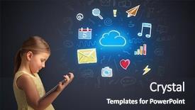  Presentation with application - PPT layouts consisting of calendar children - adorable girl working on tablet background and a tawny brown colored foreground