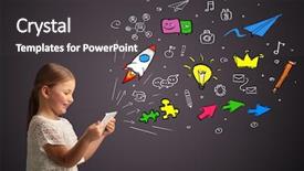  Presentation with teachers working around a table - Cool new presentation theme with calendar children - adorable girl working on tablet backdrop and a dark gray colored foreground