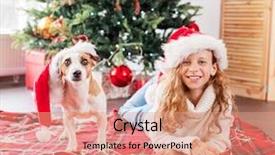  Presentation with child tree - Slides enhanced with calendar children - child with dog near christmas background and a  colored foreground