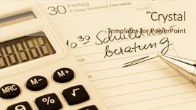  Presentation with bankruptcy - Slide deck with calendar entry debt symbol photo background and a  colored foreground