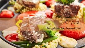  Presentation with couscous - Theme enhanced with calf-cheeks-with-ptitim-closeup background and a coral colored foreground