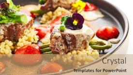  Presentation with couscous - PPT layouts consisting of calf-cheeks-with-ptitim-closeup background and a coral colored foreground
