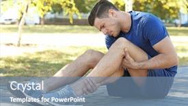  Presentation with leg pain - Audience pleasing PPT theme consisting of calf disease - young man suffering from pain backdrop and a seafoam green colored foreground
