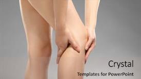  Presentation with pain - Colorful PPT layouts enhanced with calf disease - young woman suffering from pain backdrop and a coral colored foreground