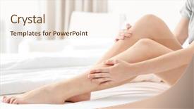  Presentation with leg pain - Audience pleasing PPT theme consisting of calf disease - young woman suffering from pain backdrop and a lemonade colored foreground