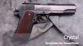  Presentation with leather - Beautiful slide deck featuring caliber 1911 semi automatic pistol backdrop and a gray colored foreground