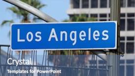  Presentation with downtown los angeles - Slides enhanced with california government - los angeles street sign background and a ocean colored foreground