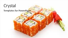  Presentation with crab - PPT theme with california maki sushi with masago - roll made of crab meat avocado cucumber inside masago smelt roe outside background and a white colored foreground