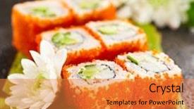  Presentation with mayonnaise - Cool new presentation theme with california maki sushi with masago - roll made of crab meat avocado cucumber japanese mayonnaise inside masago smelt roe outside backdrop and a gold colored foreground