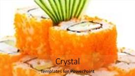  Presentation with mayonnaise - PPT theme having california maki sushi with masago - roll made of crab meat avocado cucumber japanese mayonnaise inside masago smelt roe outside background and a gold colored foreground