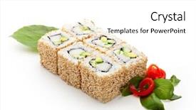  Presentation with mayonnaise - Presentation theme enhanced with california maki sushi with sesame - roll made of imitation crab avocado cucumber japanese mayonnaise inside sesame outside background and a white colored foreground