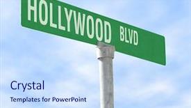  Presentation with hollywood - PPT theme having california map - hollywood boulevard sign background and a sky blue colored foreground