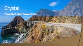  Presentation with route - PPT theme with california state route 1 scenic arch bridge - viaduct runs along the pacific coast background and a teal colored foreground