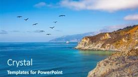  Presentation with water ocean - Slide deck enhanced with california state route 1 usa in the sky flies a flock of cranes the scenic road passes over ocean bay with emerald water background and a ocean colored foreground