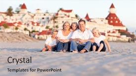  Presentation with hotel - Beautiful presentation theme featuring california vacation - happy caucasian family in front backdrop and a light gray colored foreground