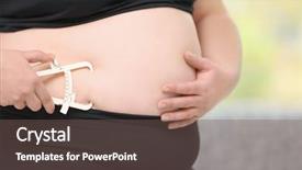  Presentation with geodetic engineering surveying measuring equipment - Cool new PPT theme with calipers - overweight woman with measuring caliper backdrop and a violet colored foreground