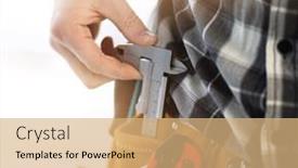  Presentation with worker - Slides featuring calipers-inside-assembly-belt background and a coral colored foreground