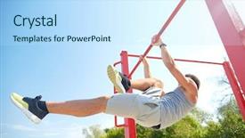  Presentation with abdominal - Audience pleasing PPT theme consisting of calisthenics - fitness sport exercising training backdrop and a sky blue colored foreground