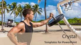  Presentation with south beach - Amazing PPT theme having calisthenics - outdoor gym - fitness man backdrop and a coral colored foreground
