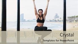  Presentation with clothes - PPT theme featuring calisthenics - young woman with sportive clothes background and a soft green colored foreground