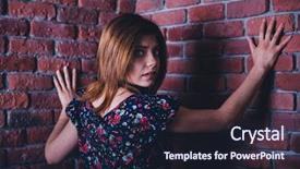  Presentation with brick wall - Amazing presentation theme having call 911 - scared young woman standing backdrop and a wine colored foreground