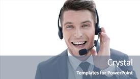  Presentation with 70s music - Presentation theme enhanced with call center agent - businessman listening music background and a ocean colored foreground