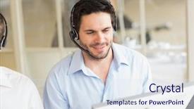  Presentation with customer service - Presentation consisting of call center agent - male customer service operator wearing background and a sky blue colored foreground