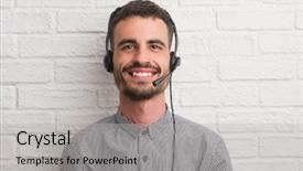 Presentation with brick - Slides enhanced with call center agent - young adult man over brick background and a light gray colored foreground