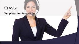  Presentation with finger point - Presentation theme enhanced with hotlink - call center agent with finger background and a light gray colored foreground