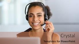  Presentation with call center agent reporting - Presentation theme with call-center-agent-with-headset background and a coral colored foreground