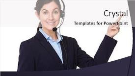  Presentation with finger point - Cool new PPT layouts with call center consultant with finger point up backdrop and a white colored foreground