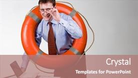  Presentation with life - Presentation theme having emergency call centre - businessman with laptop and life background and a coral colored foreground