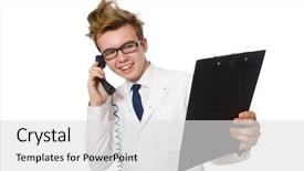  Presentation with funny - Beautiful presentation featuring emergency call centre - funny doctor isolated on white backdrop and a  colored foreground