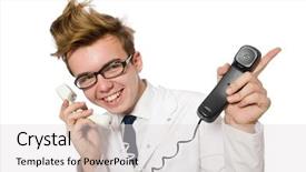  Presentation with funny - Colorful presentation theme enhanced with emergency call centre - funny doctor isolated on white backdrop and a  colored foreground