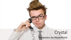  Presentation with funny - Theme having emergency call centre - funny doctor isolated on white background and a  colored foreground