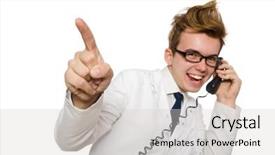  Presentation with funny - Theme with emergency call centre - funny doctor isolated on white background and a  colored foreground