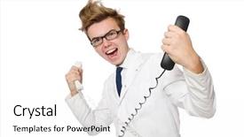  Presentation with emergency - Presentation theme enhanced with emergency call centre - funny doctor isolated on white background and a  colored foreground