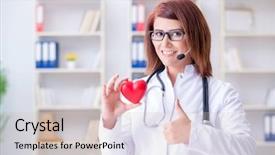  Presentation with emergency medical - Slides consisting of emergency call centre - heart doctor in telemedicine medical background and a  colored foreground