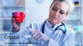  Presentation with cardiology concept - Colorful theme enhanced with emergency call centre - woman doctor in telemedicine cardiology backdrop and a light blue colored foreground