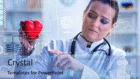  Presentation with cardiology concept - Audience pleasing PPT theme consisting of emergency call centre - woman doctor in telemedicine cardiology backdrop and a light blue colored foreground