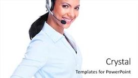  Presentation with call center performance reporting - Amazing presentation theme having call center operator business woman backdrop and a white colored foreground