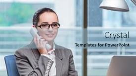  Presentation with call center - Slide set consisting of call-center-operator-in-business background and a  colored foreground