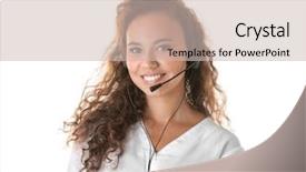  Presentation with call center - PPT theme enhanced with call center operator on white background and a soft green colored foreground