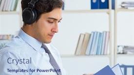  Presentation with live - Cool new PPT theme with call center operator talking to customer on live call backdrop and a sky blue colored foreground