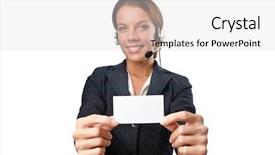  Presentation with call center management - Colorful slides enhanced with call center operator with blank backdrop and a light gray colored foreground