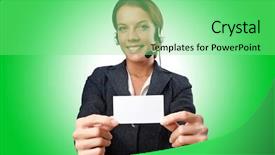  Presentation with call center reporting - Beautiful slides featuring call center operator with blank backdrop and a seafoam green colored foreground