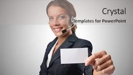  Presentation with call center software - Cool new theme with call center operator with blank backdrop and a light gray colored foreground